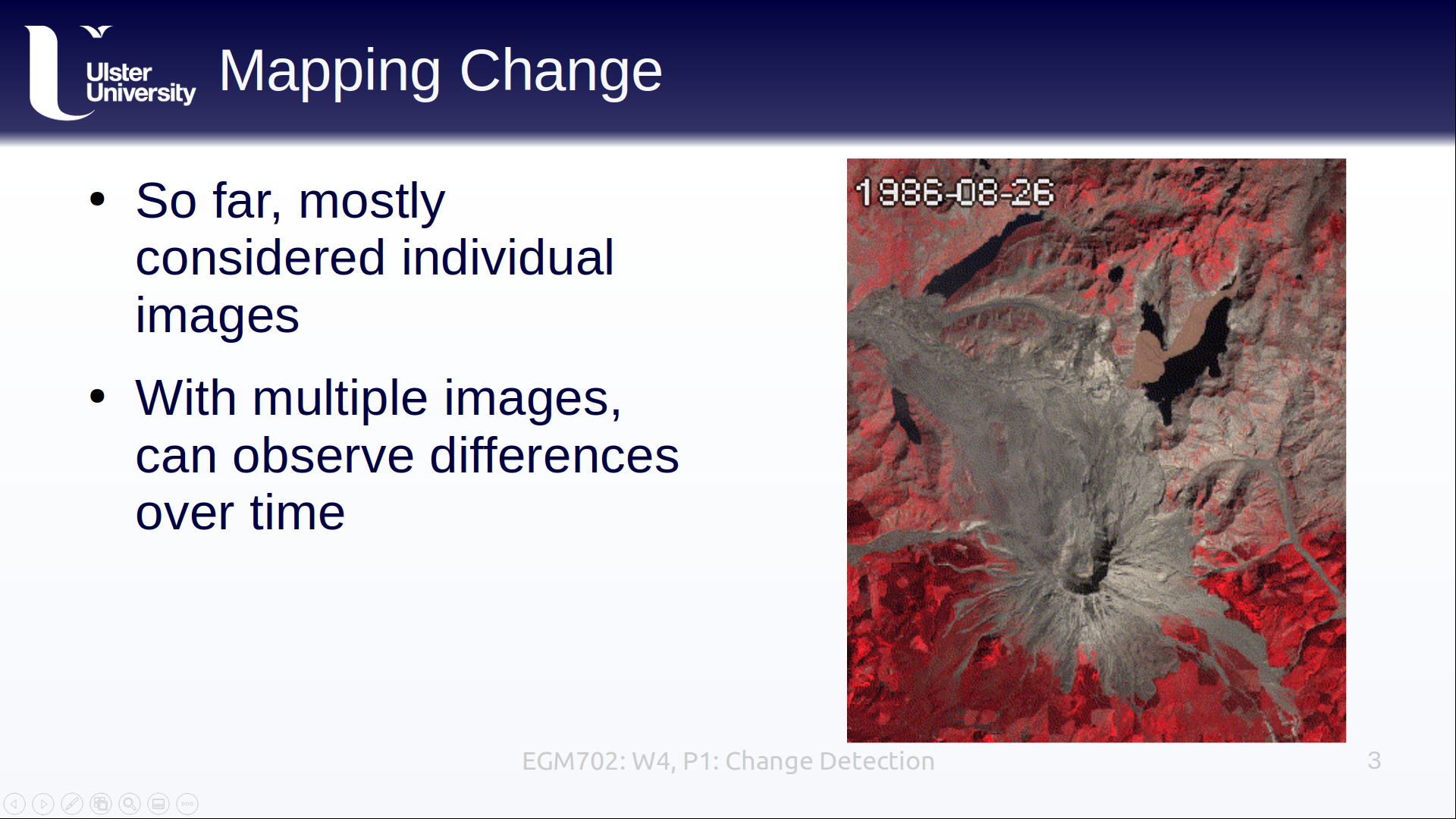 a slide explaining how with multiple images over time, we can map change